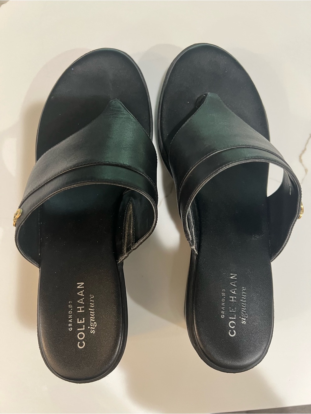Cole Haan Black Leather Wedge Sandals